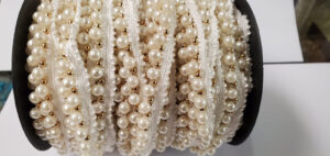 Ruban Perlé Blanc Nacré Et Petite Perle Or 12 mm