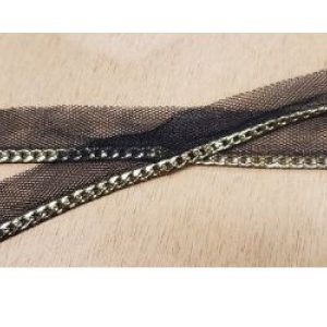 ruban passepoil avec chainette doré sur tulle noir largeur total 20 mm