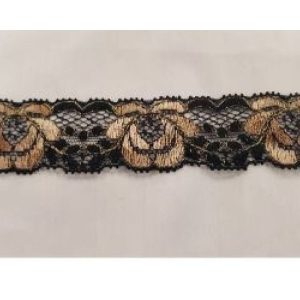 dentelle de calais bicolore noir beige et or 3 cm