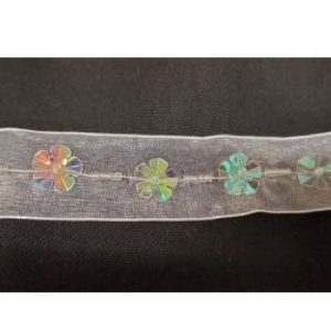 Ruban organza paillette perlé blanc 30 mm