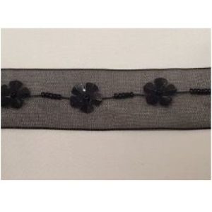 Ruban organza paillette perlé noir 30 mm