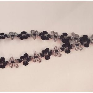 Ruban fantaisie fleur noir et argent 15 mm