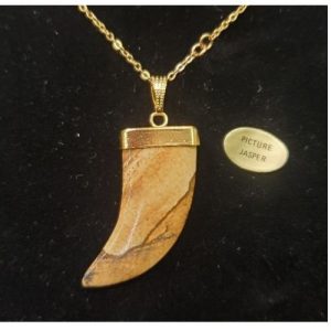 Collier avec chainette métal doré motif corne en pierre naturelle picture jasper