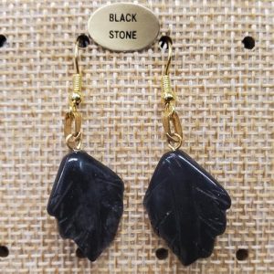 paire de boucle d'oreille motif feuille pendentif black stone en pierre naturelle
