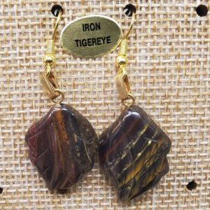 paire de boucle d'oreille motif feuille pendentif iron tiger eye en pierre naturelle