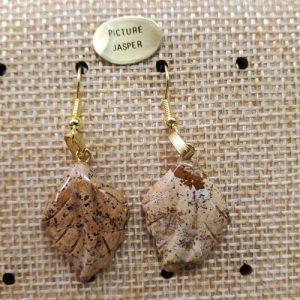 paire de boucle d'oreille motif feuille pendentif picture jasper en pierre naturelle