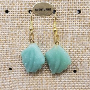 paire de boucle d'oreille motif feuille pendentif aventurine en pierre naturelle