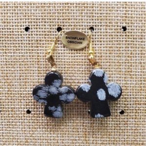 paire de boucle d'oreille en trèfle pendentif snowflake obsidian en pierre naturelle