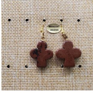 paire de boucle d'oreille en trèfle pendentif mahagony obsidian en pierre naturelle