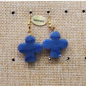 paire de boucle d'oreille en trèfle pendentif dumortherite en pierre naturelle