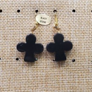paire de boucle d'oreille en trèfle pendentif black stone en pierre naturelle