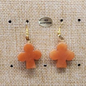 paire de boucle d'oreille en trèfle pendentif red aventurine en pierre naturelle