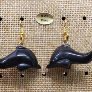 paire de boucle d'oreille en dauphin pendentif black stone en pierre naturelle