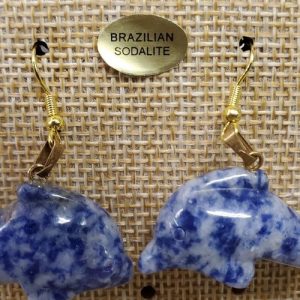 paire de boucle d'oreille en dauphin pendentif brazilian sodalite en pierre naturelle