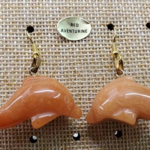 paire de boucle d'oreille en dauphin pendentif red aventurine en pierre naturelle