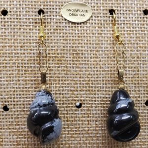 paire de boucle d'oreille en coquillage pendentif snowflake obsidian en pierre naturelle