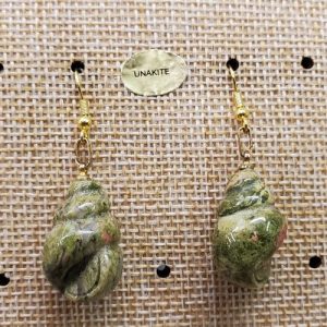 paire de boucle d'oreille en coquillage pendentif unakite en pierre naturelle