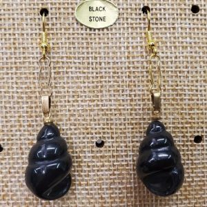 paire de boucle d'oreille en coquillage pendentif black stone en pierre naturelle