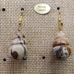 paire de boucle d'oreille en coquillage pendentif picture jasper en pierre naturelle