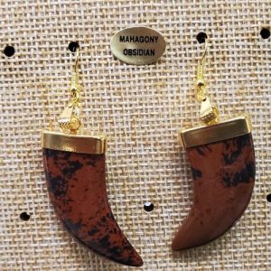 paire de boucle d'oreille motif corne pendentif mahagony obsidian en pierre naturelle