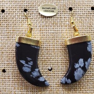 paire de boucle d'oreille motif corne pendentif snowflake obsidian en pierre naturelle