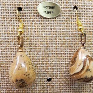 paire de boucle d'oreille pendentif picture jasper en pierre naturelle