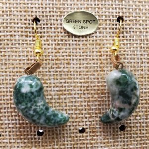 paire de boucle d'oreille pierre naturelle et pierre semi précieuse green spot stone
