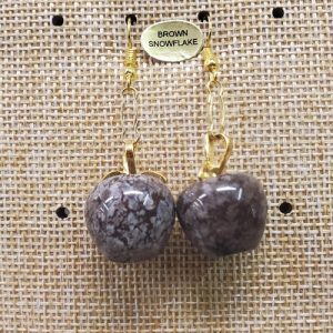 Paire de boucle d'oreille motif pomme pendentif en pierre naturelle et pierre semi précieuse brown snowflake