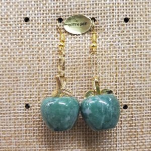 Paire de boucle d'oreille motif pomme pendentif en pierre naturelle et pierre semi précieuse green jade