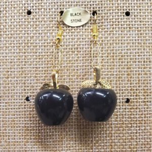 Paire de boucle d'oreille motif pomme pendentif en pierre naturelle et pierre semi précieuse black stone