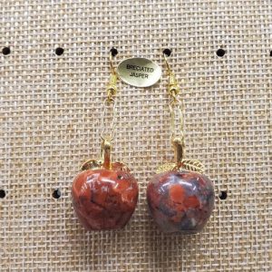 Paire de boucle d'oreille motif pomme pendentif en pierre naturelle et pierre semi précieuse breciated jasper
