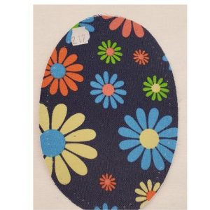 Coudières Motif Fleurs Colorées sur Fond Bleu Marine hauteur13,5 cm largeur 9,5 cm