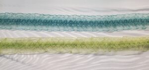 Ruban organza romantique 25 mm – fleurs & volants – bleu turquoise ou vert anis – Couleur au choix
