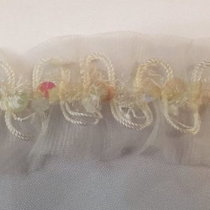 Ruban Froncé Élastique – 40 mm – Blanc & Paillettes Irisées