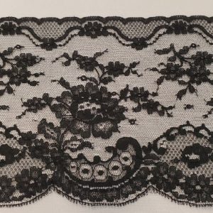 Dentelle de Calais Véritable – Noire Florale – 14 cm de Hauteur