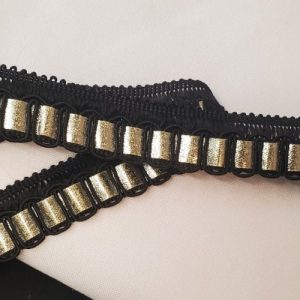 Galon Fantaisie – 20 mm – Noir & Rectangles Argentés