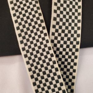 Ruban Fantaisie Damier – Noir & Blanc Cassé – 40 mm
