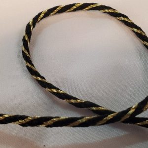 Cordon Tressé – 5 mm – Noir Intense & Spirale Dorée