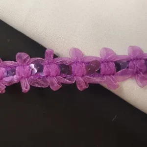 Galon Organza Fleurie – 25 mm – Violet Améthyste & Sequins