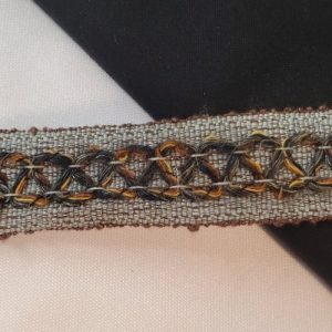 Ruban Tissé Brodé – 25 mm – Bleu Ardoise & Gris Anthracite