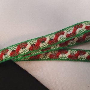 Galon Tissé Ethnique – 12 mm – Vert, Rouge & Crème