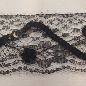 Galon Dentelle Brodé Noir 60 mm – Fleurs & Sequins Brillants
