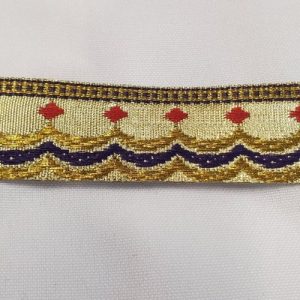 Ruban Fantaisie Brodé – Fil Lurex Doré et Motifs Géométriques – 25 mm