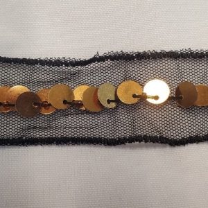 Ruban Paillettes Or sur Tulle Noir – 30 mm