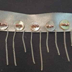 Ruban Simili Cuir Argenté – Perles de Nacre & Chaînettes – 20/45 mm