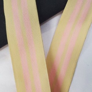 Ruban Gros Grain – Beige Sable & Rayures Rose Poudré – 35 mm
