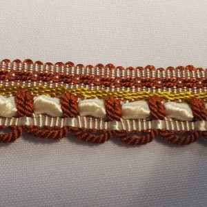Ruban Fantaisie Tissé – 23 mm – Style Ethnique Brique & Blanc
