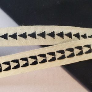Ruban Fantaisie Coton – 15 mm – Blanc Cassé & Noir