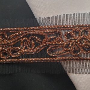 Ruban Brodé sur Tulle – 35 mm – Marron & Brique Étincelant
