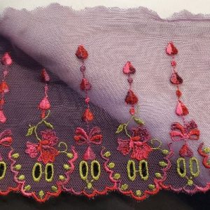 Ruban Brodé sur Tulle – 11 cm – Motifs Floraux Multicolores